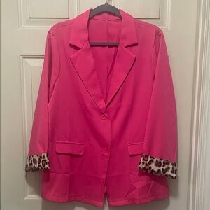 SHEIN Pink Blazer with Leopard Trim
